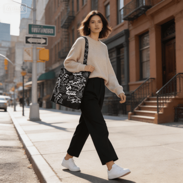 Black & White Canvas Tote Bag – Fashion Icon Style Shopper