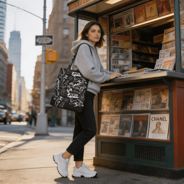 Black & White Canvas Tote Bag – Fashion Icon Style Shopper