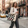 2-Pack Canvas Tote Bags – Color Block & Checkered Design