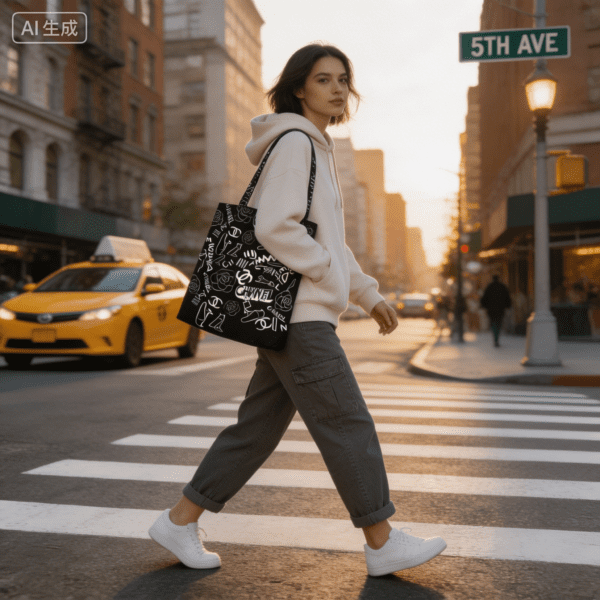 Black & White Canvas Tote Bag – Fashion Icon Style Shopper