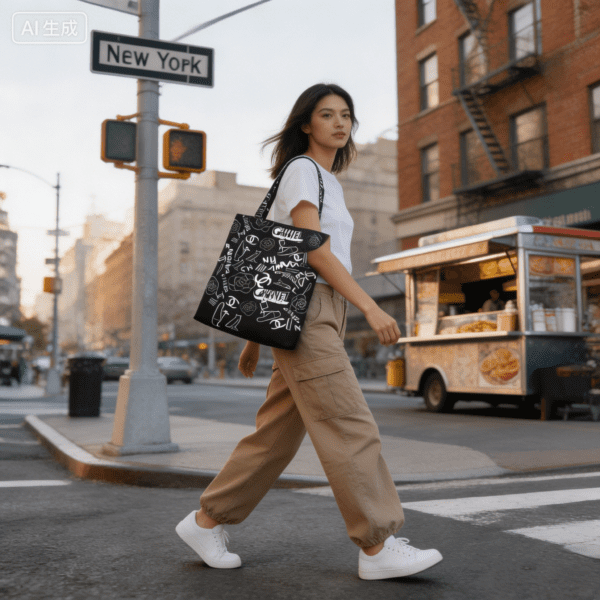 Black & White Canvas Tote Bag – Fashion Icon Style Shopper