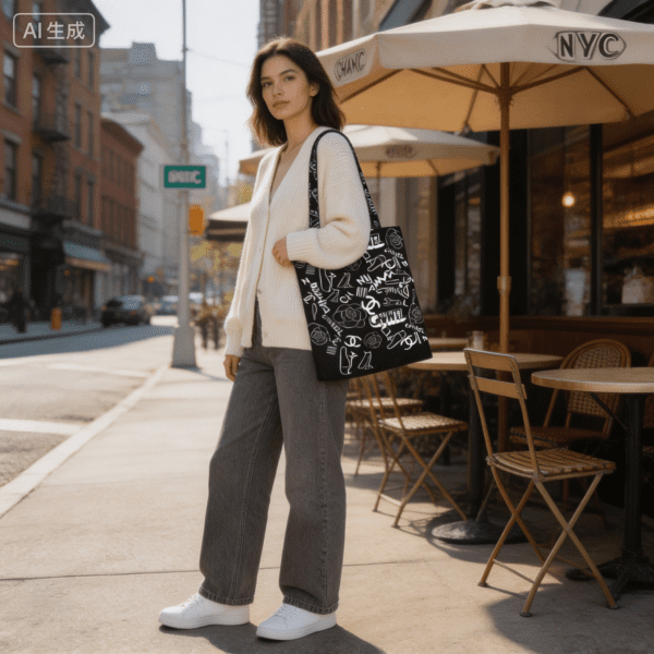 Black & White Canvas Tote Bag – Fashion Icon Style Shopper