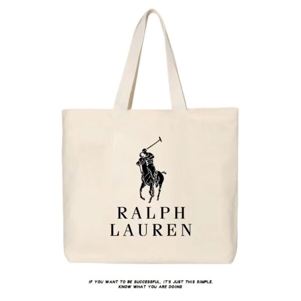 Ralph Lauren Classic Minimalist Canvas Tote Bag - Black Logo on Natural Cream