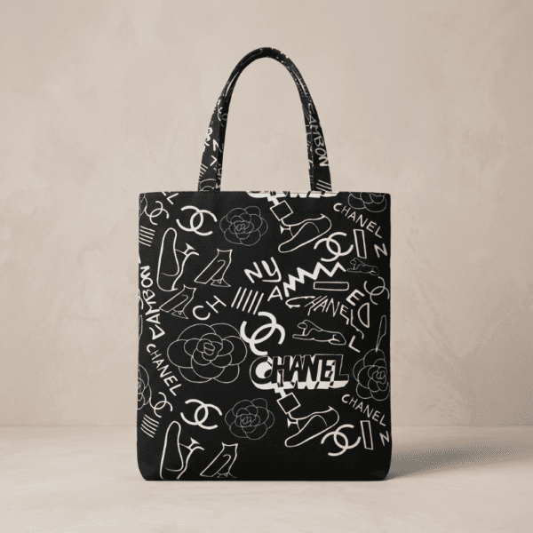 CHANEL Limited Edition Canvas Tote Bag - Black & White Graffiti Doodle Icons