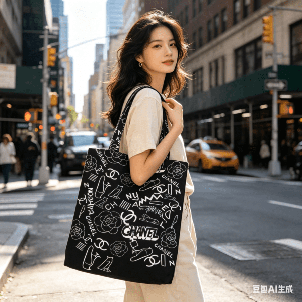 Black & White Canvas Tote Bag – Fashion Icon Style Shopper