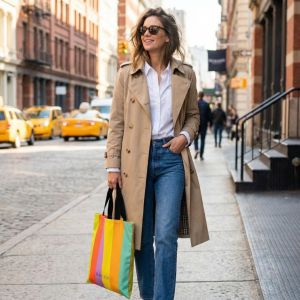 Rainbow Canvas Tote Bag – Colorful Stripe Shopper