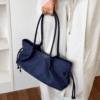 Minimalist Ruched Drawstring Shoulder Bag – Slouchy East-West Tote Bag with Slim Handles