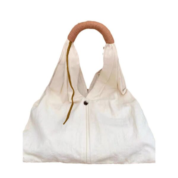 Large Capacity Slouchy Canvas Beach Bag with Woven Rope Strap