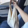 Large Capacity Slouchy Canvas Beach Bag with Woven Rope Strap