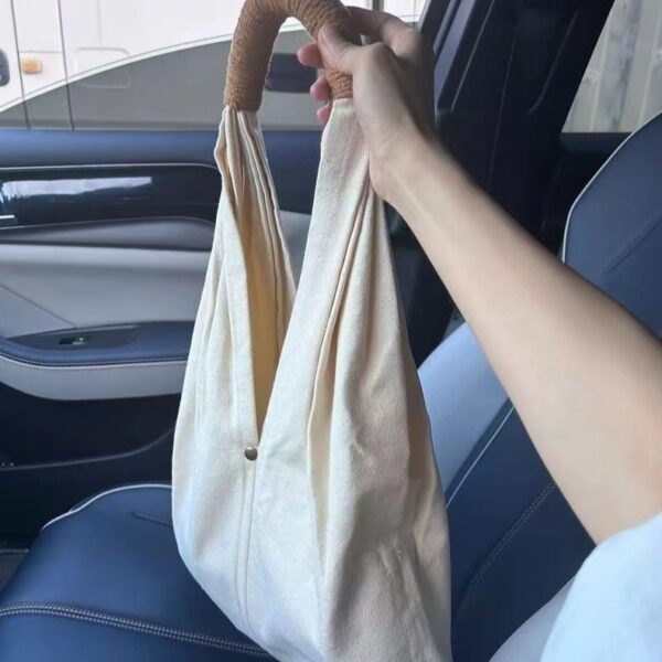 Large Capacity Slouchy Canvas Beach Bag with Woven Rope Strap