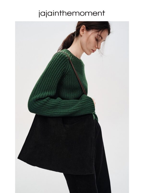Moss Green Corduroy Slouchy Tote Bag – Minimalist Large Shoulder Bag for Everyday Chic