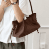 Minimalist Ruched Drawstring Shoulder Bag – Slouchy East-West Tote Bag with Slim Handles