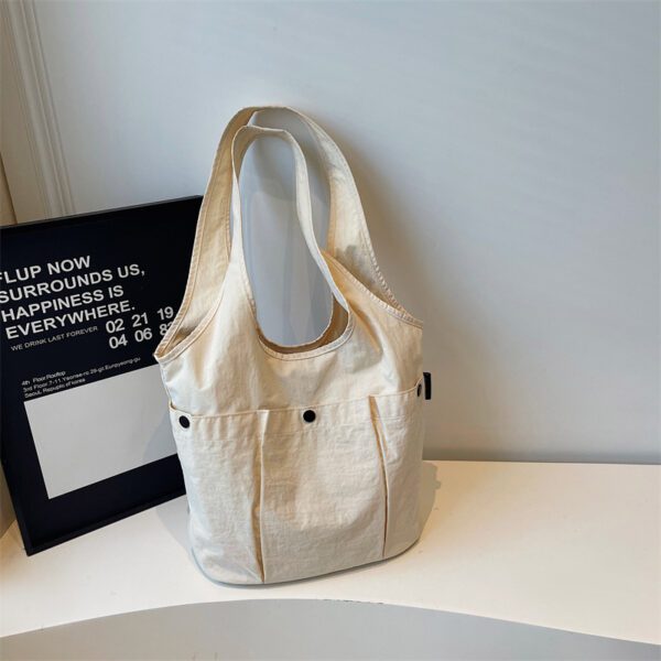 Ultra-Light Everyday Canvas Shoulder Bag | Casual Multi-Pocket Tote with Cute Bear Charm