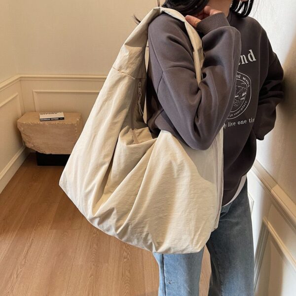 Oversized Slouchy Nylon Hobo Bag | Lightweight Large Capacity Shoulder Bag with Zipper Pockets