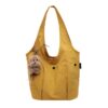 Ultra-Light Everyday Canvas Shoulder Bag | Casual Multi-Pocket Tote with Cute Bear Charm