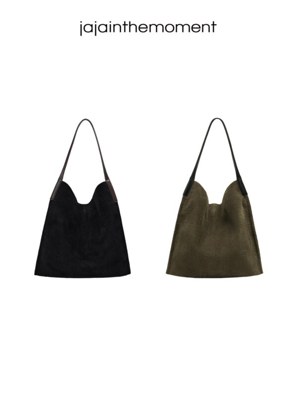 Moss Green Corduroy Slouchy Tote Bag – Minimalist Large Shoulder Bag for Everyday Chic