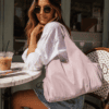 Minimalist Slouchy Hobo Bag | Soft Aesthetic Nylon/Canvas Travel & Work Tote Bag for Women