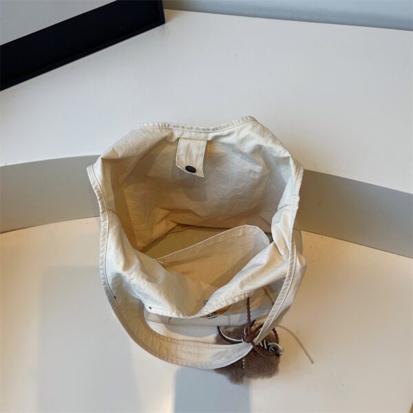 Ultra-Light Everyday Canvas Shoulder Bag | Casual Multi-Pocket Tote with Cute Bear Charm