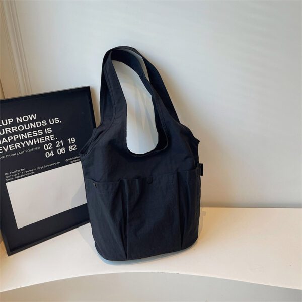 Ultra-Light Everyday Canvas Shoulder Bag | Casual Multi-Pocket Tote with Cute Bear Charm