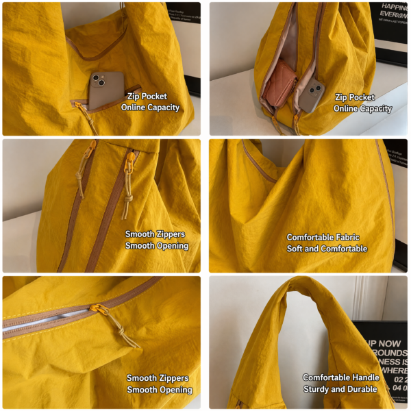 Oversized Slouchy Nylon Hobo Bag | Lightweight Large Capacity Shoulder Bag with Zipper Pockets